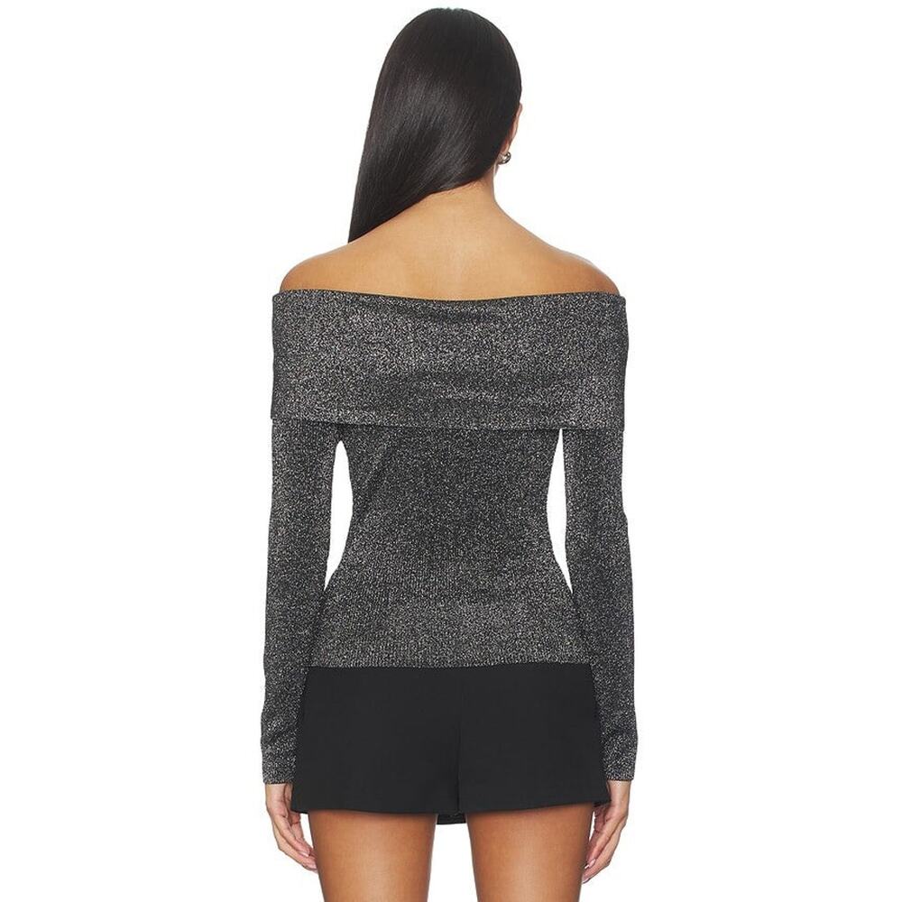 Central Park West Colette Ribbed Lurex Sweater in Black - XS - Picture 3 of 5